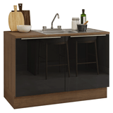Gabinete Bajo para Fregadero con Accesorios de Cocina 120 cm 2 Puertas (Con Encimera) Lux Marrón/Negro