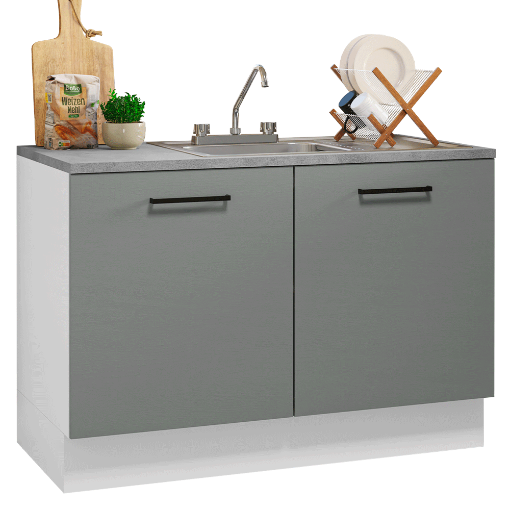 Gabinete Bajo para Fregadero con Accesorios de Cocina 120 cm 2 Puertas Blanco/Gris Agata Madesa