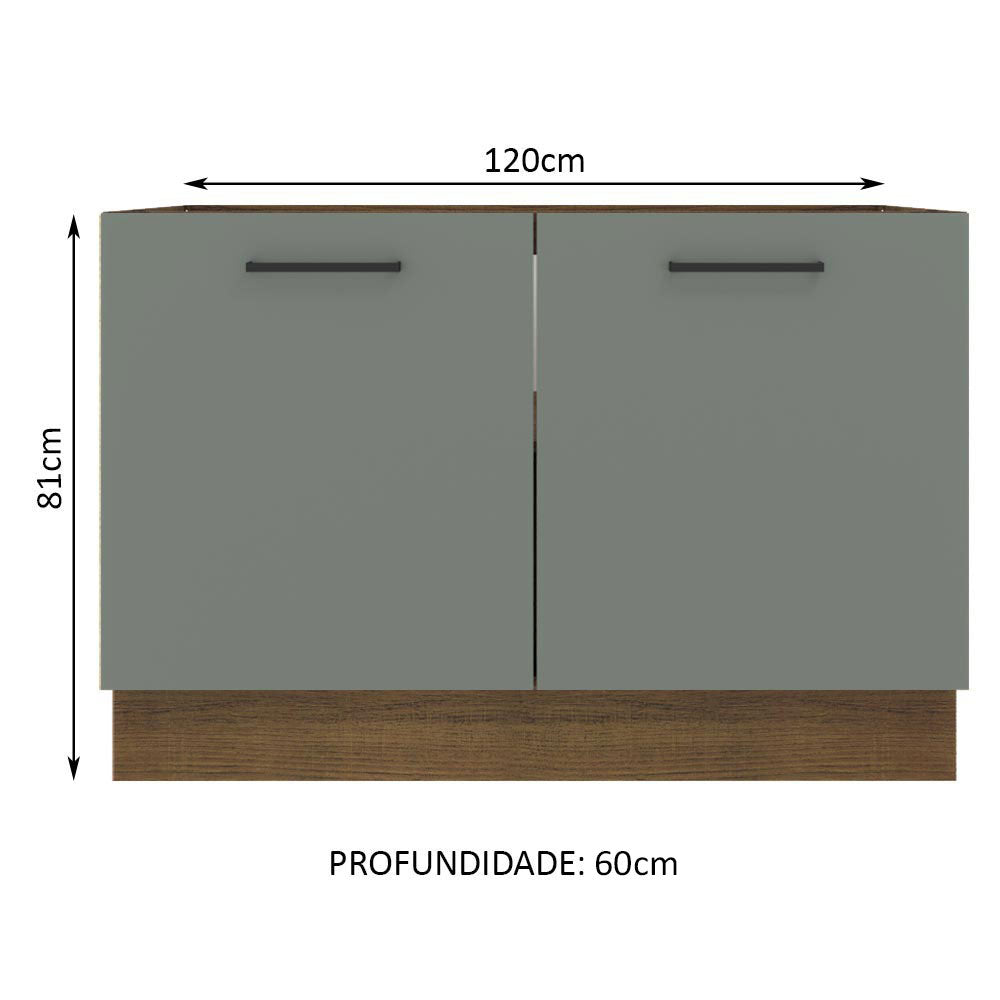 Mueble de Cocina para Fregadero 120 x 60 cm 2 Puertas (Sin Encimera) Agata Marrón/Gris
