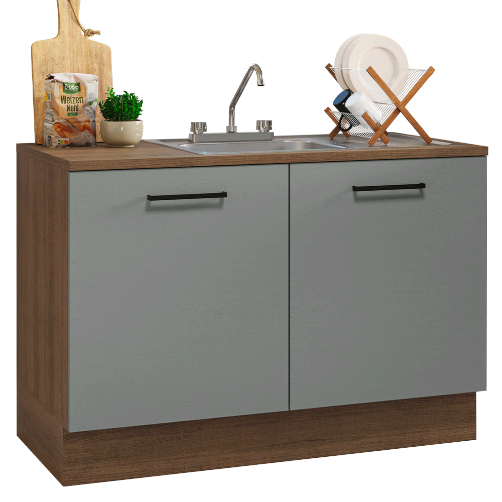 Gabinete Bajo para Fregadero con Accesorios de Cocina 120 cm 2 Puertas Marrón/Gris Agata Madesa