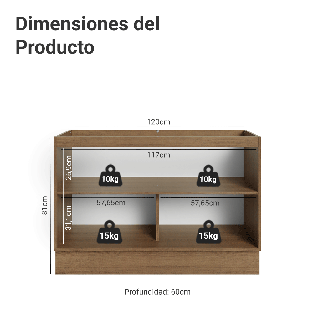 Gabinete Bajo para Fregadero 120 x 60 cm (Sin encimera) Marrón/Gris Vik Madesa