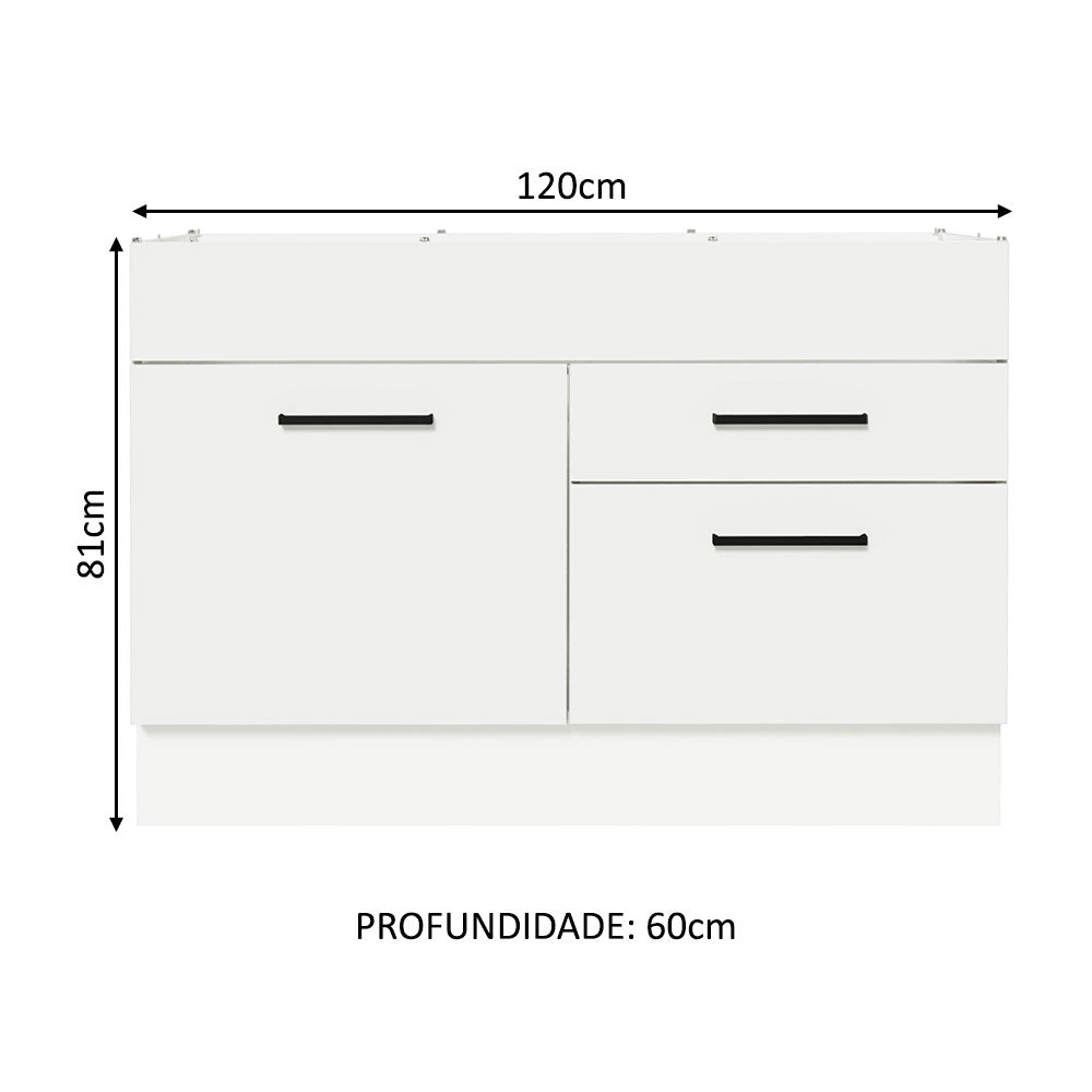 Gabinete de Tarja 120 x 60 cm 1 Puerta 2 Cajones Blanco (Sin Encimera) Agata