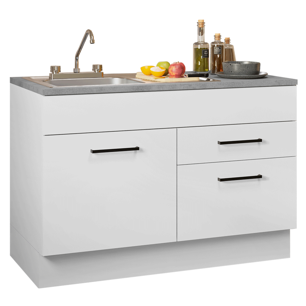 Gabinete Bajo para Fregadero con Accesorios de Cocina 120 cm 1 Puerta 2 Cajones Blanco Agata Madesa