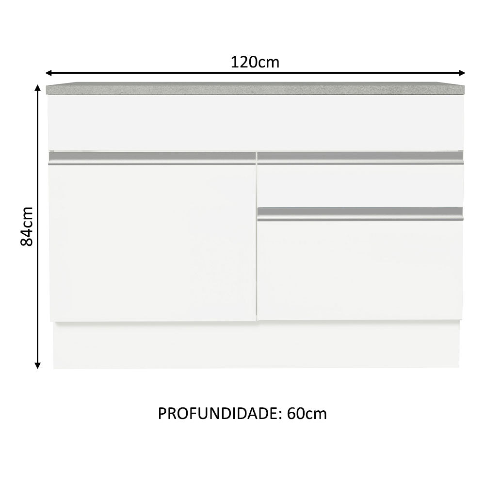 Gabinete Bajo 120 cm 1 Puerta 2 Cajones Blanco Glamy Madesa