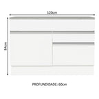 Gabinete Bajo 120 cm 1 Puerta 2 Cajones Blanco Glamy Madesa