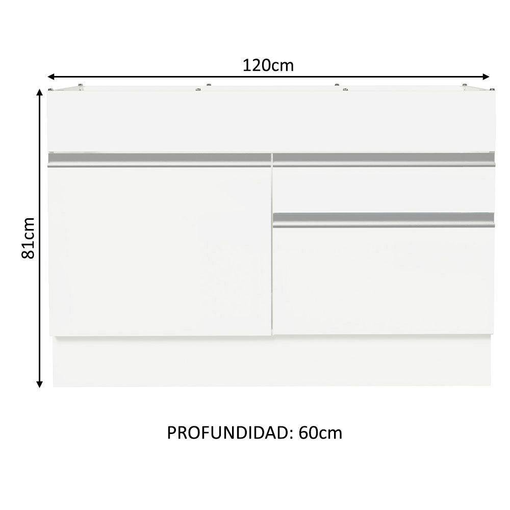 Gabinete Bajo para Fregadero con Accesorios de Cocina 120 x 60 cm 1 Puerta 2 Cajones (Con Encimera) Glamy Blanco