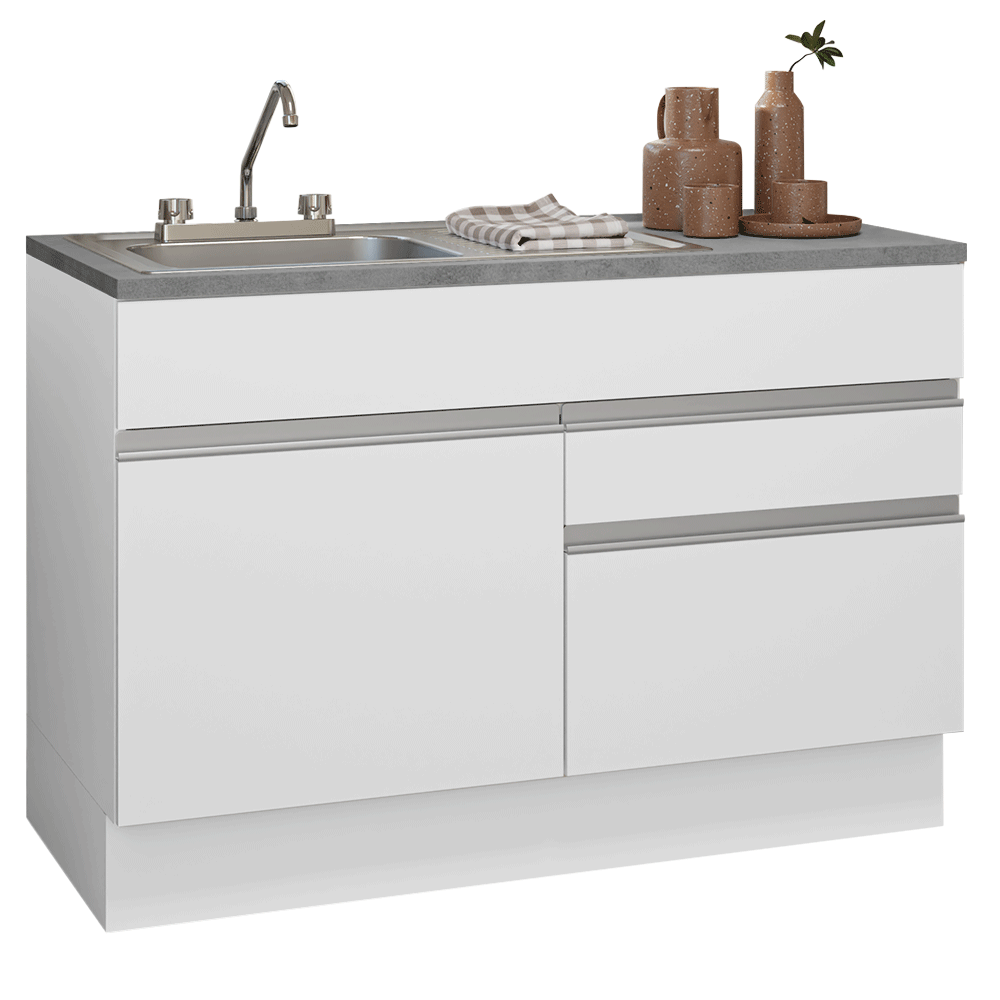 Gabinete Bajo para Fregadero con Accesorios de Cocina 120 cm 1 Puerta 2 Cajones Blanco Glamy Madesa
