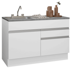 Gabinete Bajo para Fregadero con Accesorios de Cocina 120 cm 1 Puerta 2 Cajones Blanco Glamy Madesa