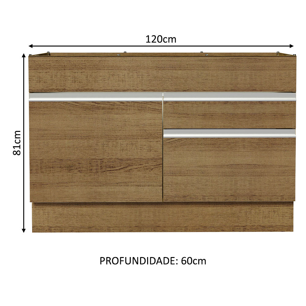 Gabinete Bajo para Tarja 120 x 60 cm 1 Puerta 2 Cajones (Sin Encimera) Glamy Marrón