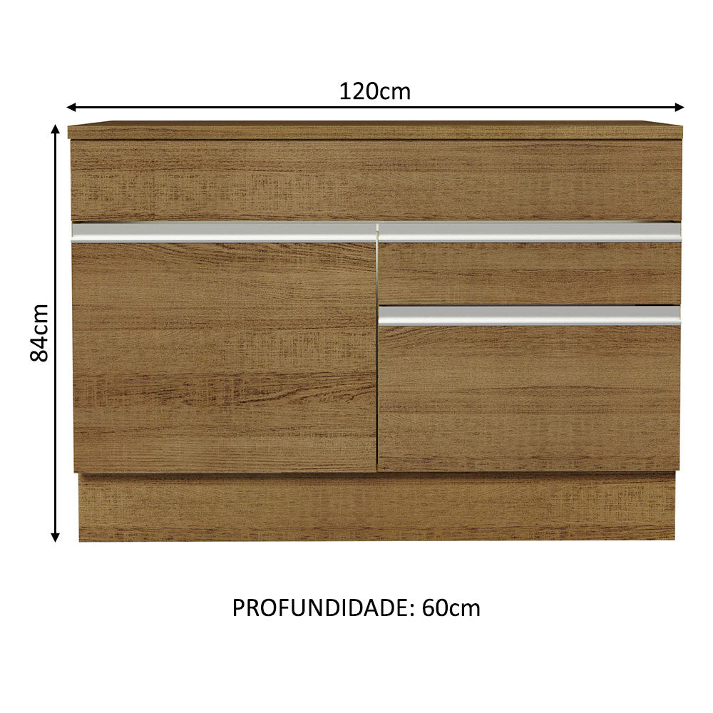 Gabinete Bajo para Tarja 120 x 60 cm 1 Puerta 2 Cajones (Con Encimera) Glamy Marrón