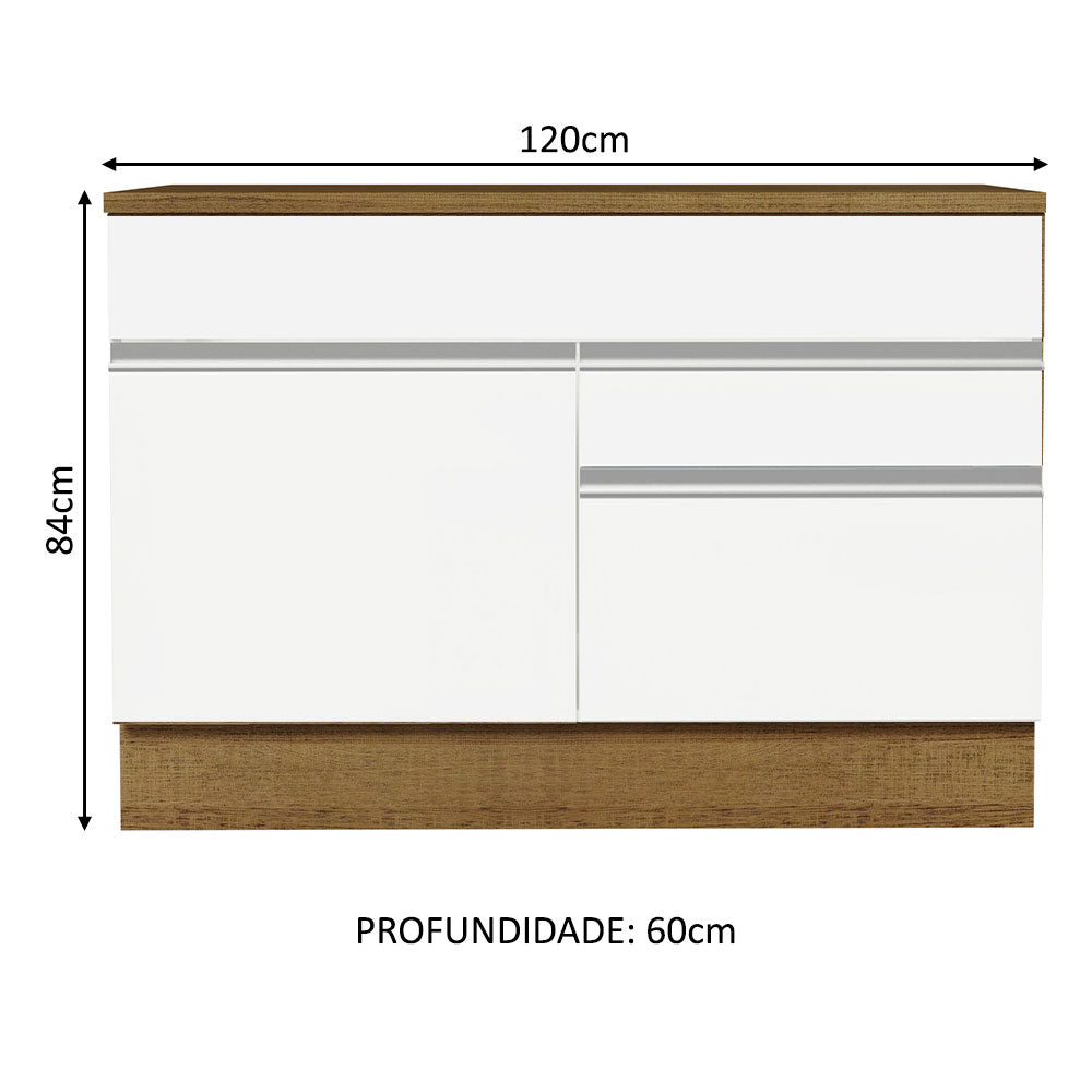 Gabinete Bajo para Tarja 120 x 60 cm 1 Puerta 2 Cajones (Con Encimera) Glamy Marrón/Blanco