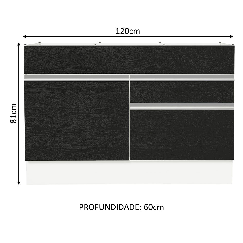 Gabinete Bajo 120 cm 1 Puerta 2 Cajones Sin Encimera Blanco/Negro Glamy Madesa