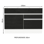 Gabinete Bajo 120 cm 1 Puerta 2 Cajones Sin Encimera Blanco/Negro Glamy Madesa