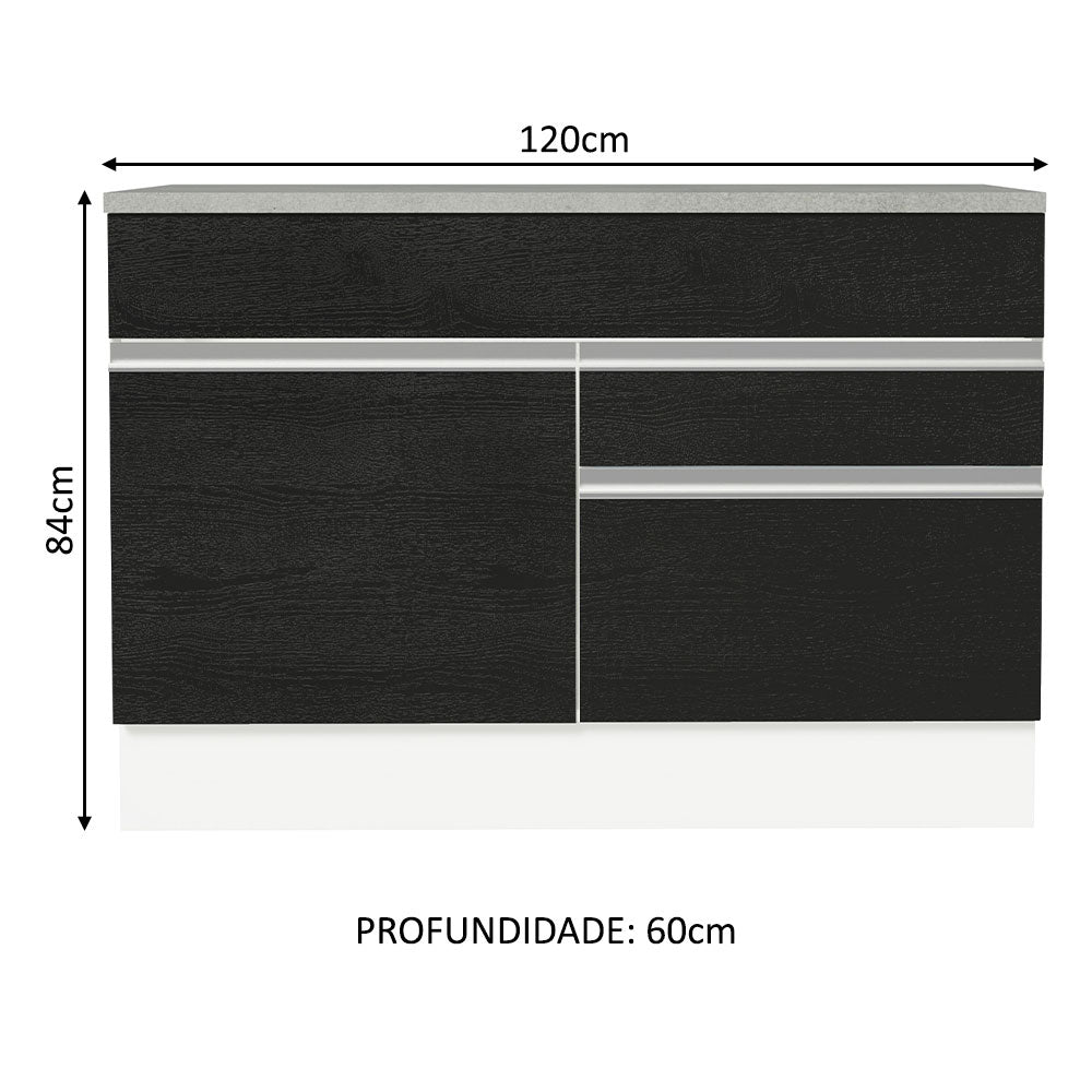 Gabinete Bajo 120 cm 1 Puerta 2 Cajones Blanco/Negro Glamy Madesa