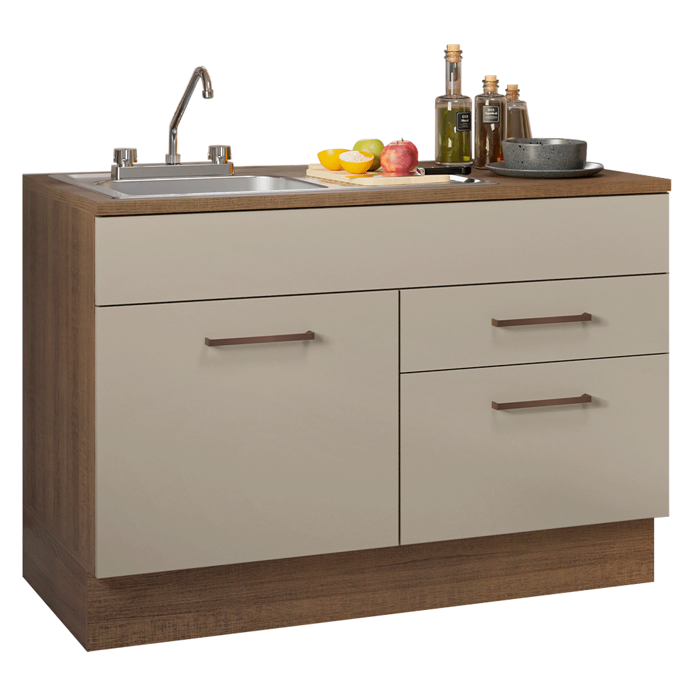 Gabinete Bajo para Fregadero con Accesorios de Cocina 120 cm 1 Puerta 2 Cajones Marrón/Crema Agata Madesa