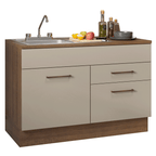 Gabinete Bajo para Fregadero con Accesorios de Cocina 120 cm 1 Puerta 2 Cajones Marrón/Crema Agata Madesa