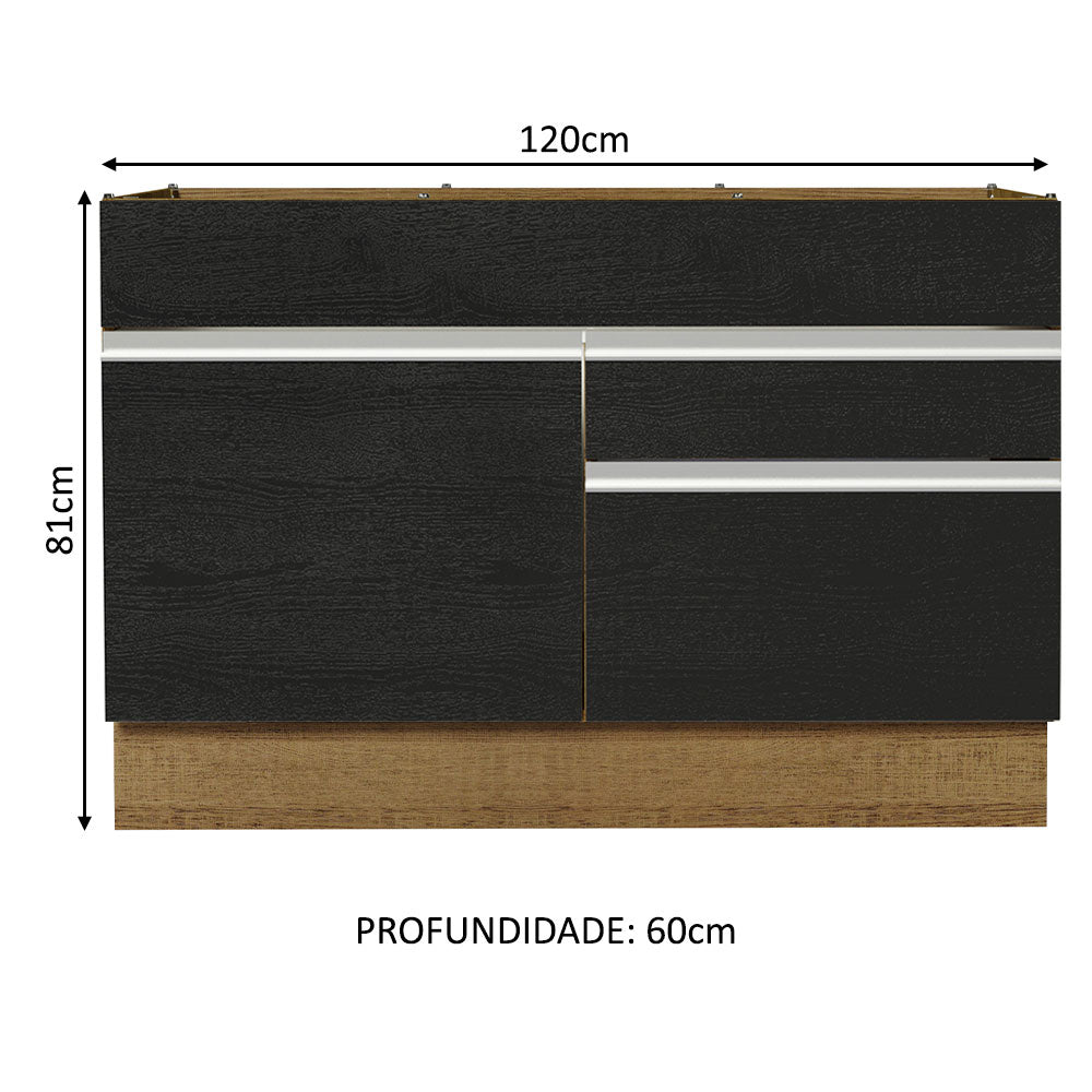 Gabinete Bajo 120 cm 1 Puerta 2 Cajones Sin Encimera Marrón/Negro Glamy Madesa