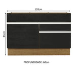 Gabinete Bajo 120 cm 1 Puerta 2 Cajones Sin Encimera Marrón/Negro Glamy Madesa