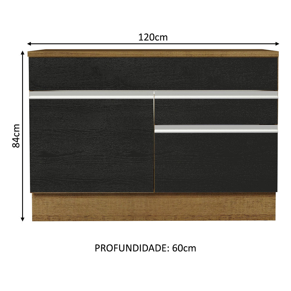 Gabinete Bajo 120 cm 1 Puerta 2 Cajones Marrón/Negro Glamy Madesa