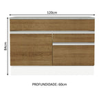 Gabinete Bajo 120 cm 1 Puerta 2 Cajones Blanco/Marrón Glamy Madesa