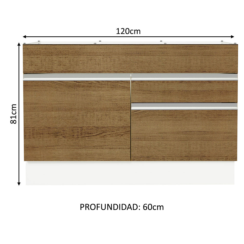 Gabinete Bajo para Fregadero con Accesorios de Cocina 120 x 60 cm 1 Puerta 2 Cajones (Con Encimera) Glamy Blanco/Marrón