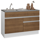 Gabinete Bajo para Fregadero con Accesorios de Cocina 120 cm 1 Puerta 2 Cajones Blanco/Marrón Glamy Madesa