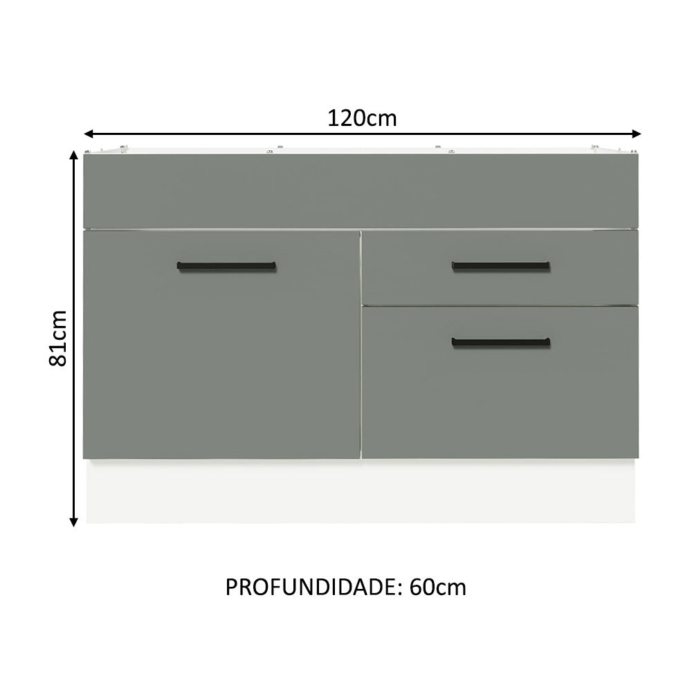 Gabinete Bajo 120 cm 1 Puerta 2 Cajones Sin Encimera Blanco/Gris Agata Madesa