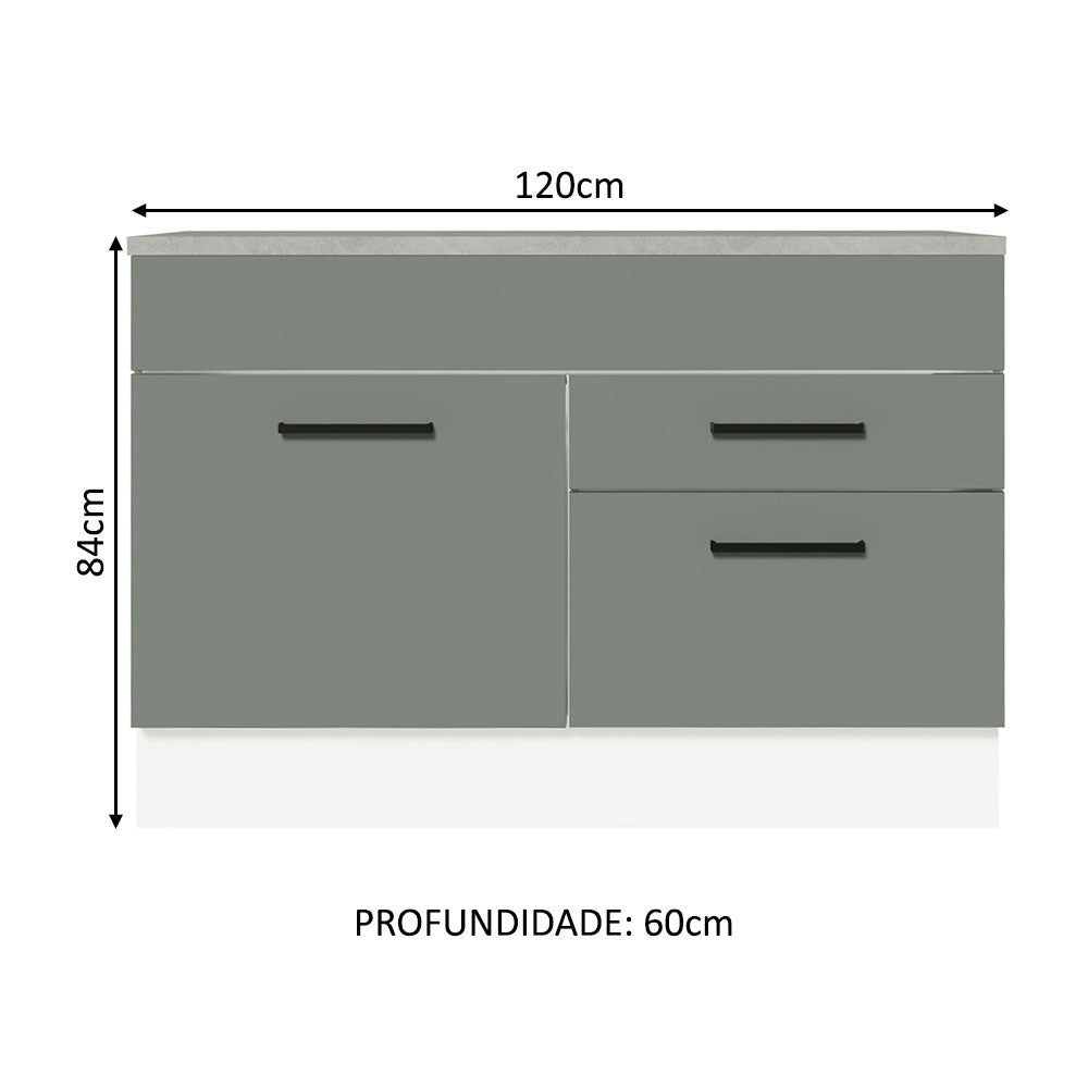 Gabinete Bajo para Tarja 120 x 60 cm 1 Puerta 2 Cajones (Con Encimera) Agata Blanco/Gris
