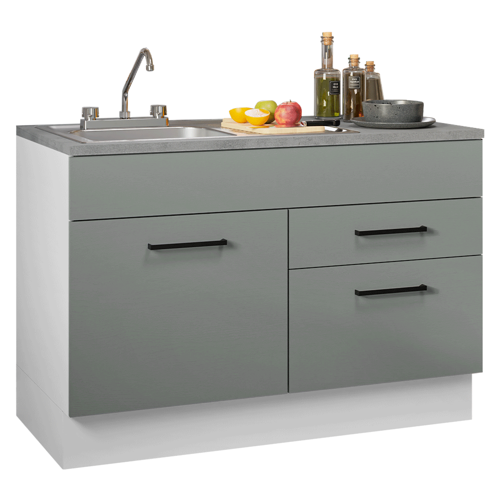 Gabinete Bajo para Fregadero con Accesorios de Cocina 120 cm 1 Puerta 2 Cajones Blanco/Gris Agata Madesa