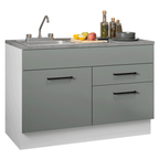 Gabinete Bajo para Fregadero con Accesorios de Cocina 120 cm 1 Puerta 2 Cajones Blanco/Gris Agata Madesa