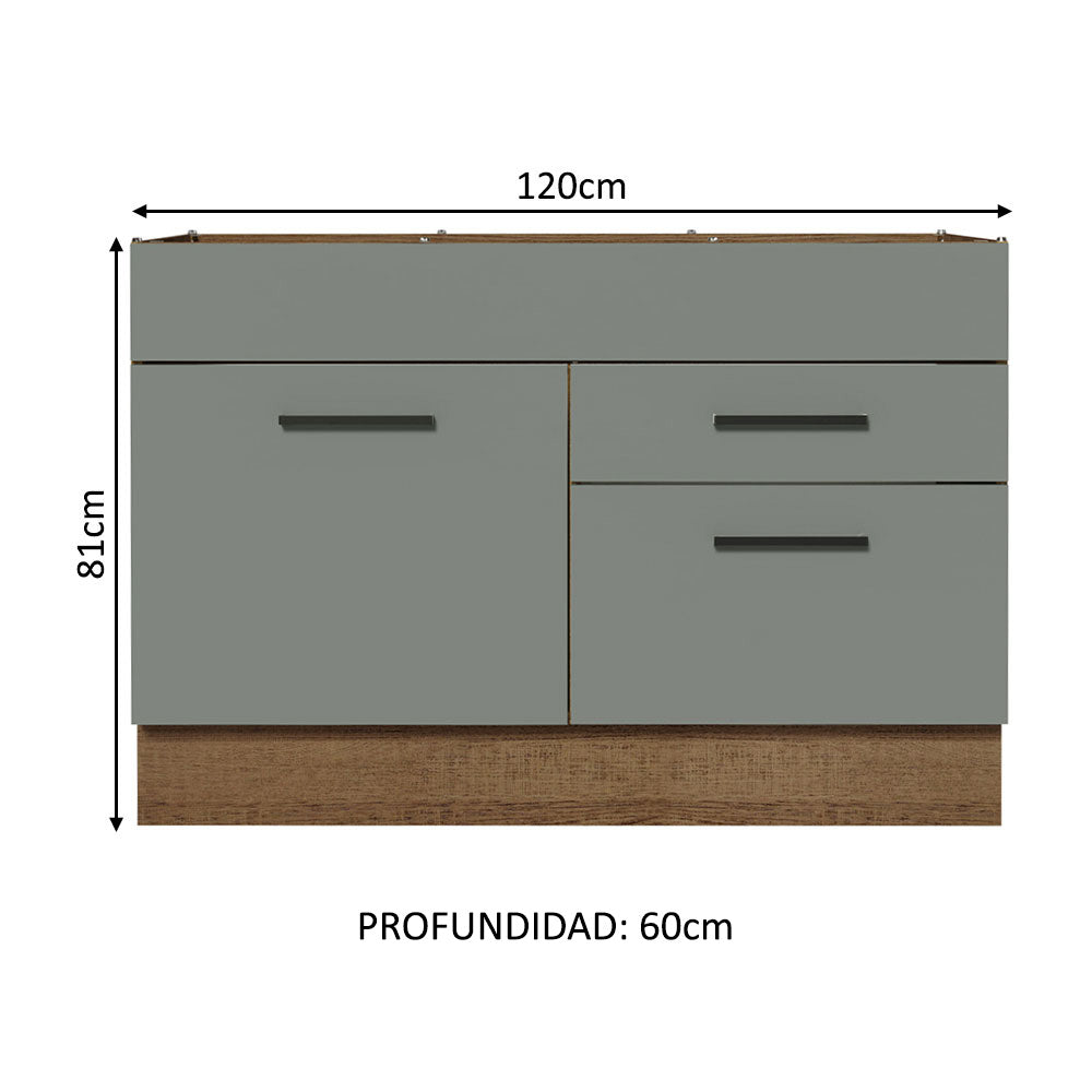 Gabinete Bajo para Fregadero con Accesorios de Cocina 120 cm 1 Puerta 2 Cajones Marrón/Gris Agata Madesa