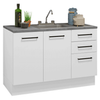 Gabinete Bajo para Fregadero con Accesorios de Cocina 120 cm 2 Puertas 3 Cajones Blanco Agata Madesa