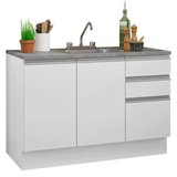 Gabinete Bajo para Fregadero con Accesorios de Cocina 120 x 60 cm 2 Puertas 3 Cajones (Con Encimera) Glamy Blanco
