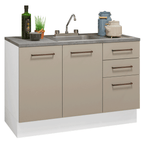 Gabinete Bajo para Fregadero con Accesorios de Cocina 120 cm 2 Puertas 3 Cajones Blanco/Crema Agata Madesa