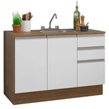 Gabinete Bajo para Fregadero con Accesorios de Cocina 120 x 60 cm 2 Puertas 3 Cajones (Con Encimera) Glamy Marrón/Blanco
