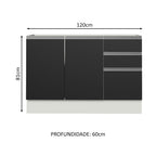 Gabinete Bajo 120 cm 2 Puertas 3 Cajones Sin Encimera Blanco/Negro Glamy Madesa
