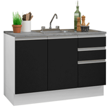Gabinete Bajo para Fregadero con Accesorios de Cocina 120 x 60 cm 2 Puerta 3 Cajones (Con Encimera) Glamy Blanco/Negro
