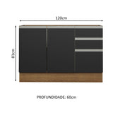 Gabinete Bajo para Tarja 120 x 60 cm 2 Puerta 3 Cajones (Sin Encimera) Glamy Marrón/Negro