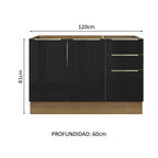 Gabinete Bajo para Fregadero con Accesorios de Cocina 120 cm 2 Puertas 3 Cajones Marrón/Negro Lux Madesa