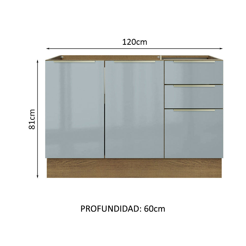 Gabinete Bajo para Fregadero con Accesorios de Cocina 120 cm 2 Puertas 3 Cajones Marrón/Gris Lux Madesa