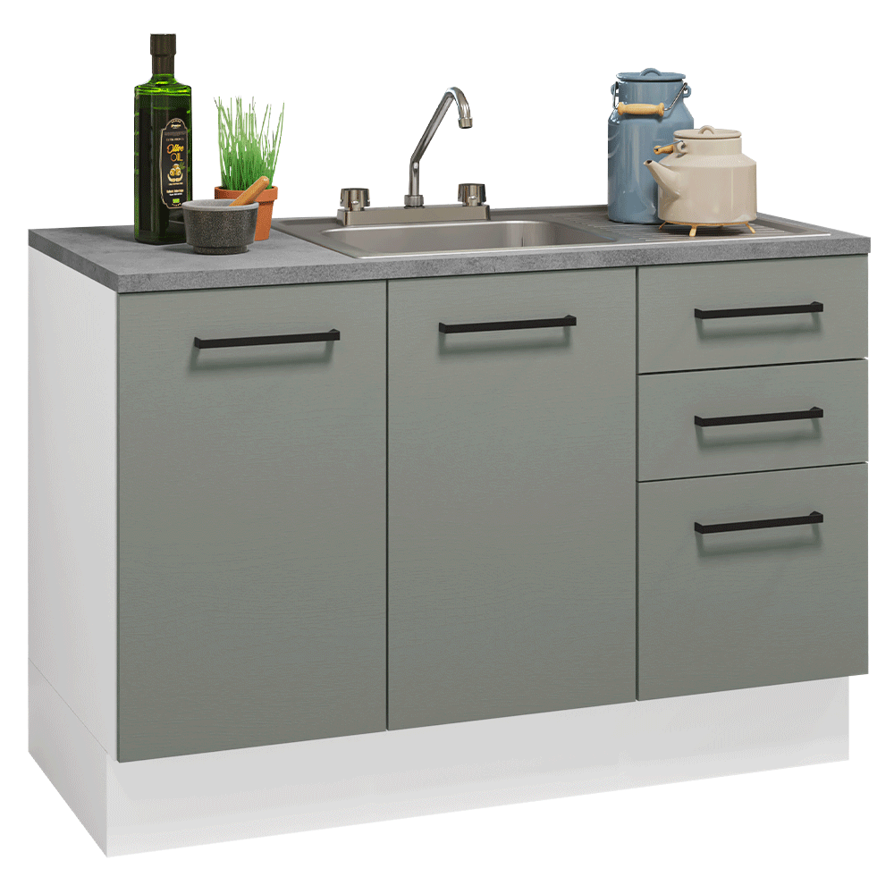 Gabinete Bajo para Fregadero con Accesorios de Cocina 120 cm 2 Puertas 3 Cajones Blanco/Gris Agata Madesa