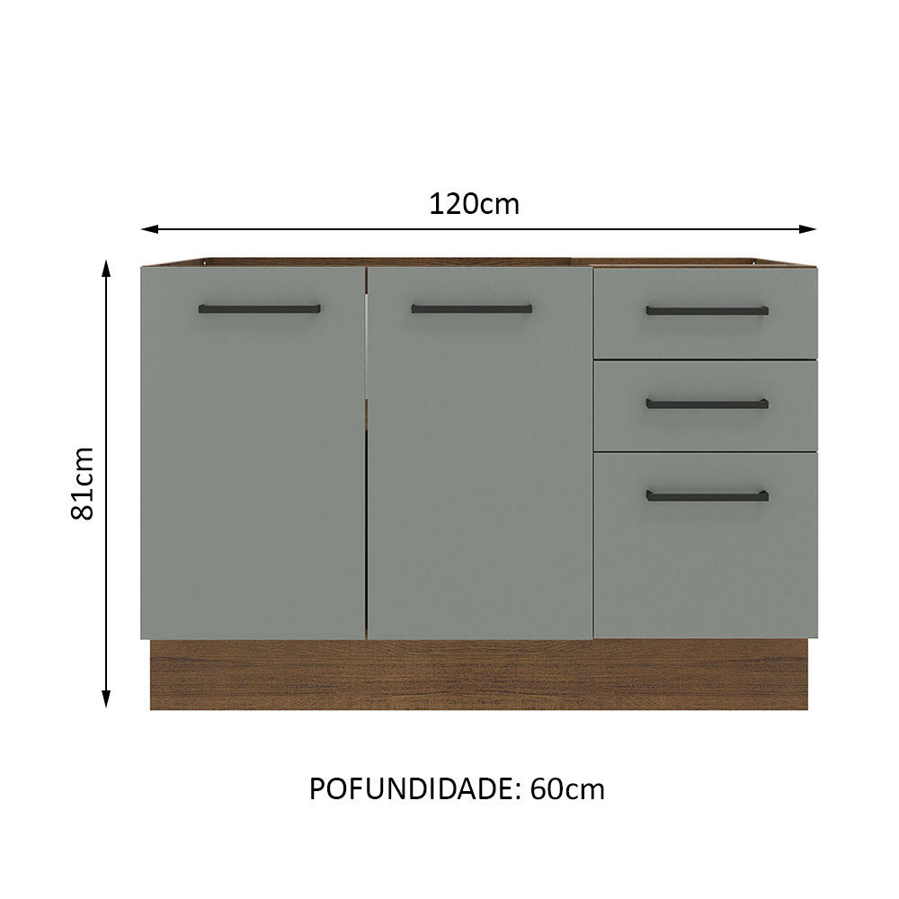 Gabinete Bajo de Tarja 120 x 60 cm 2 Puertas y 3 Cajones (Sin Encimera) Marrón/Gris Agata