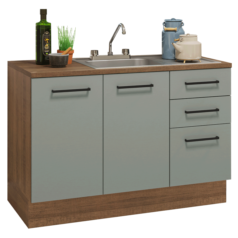 Gabinete Bajo para Fregadero con Accesorios de Cocina 120 cm 2 Puertas 3 Cajones Marrón/Gris Agata Madesa