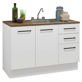 Mueble de Cocina con Fregadero 120 cm 2 Puertas y 3 Cajones Blanco/Marrón Agata