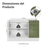 Gabinete Bajo para Fregadero 120 x 60 cm 2 Puertas 3 Cajones (Sin encimera) Blanco/Verde Vik Madesa