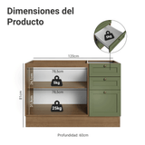 Gabinete Bajo para Fregadero 120 x 60 cm 2 Puertas 3 Cajones (Sin encimera) Marrón/Verde Vik Madesa