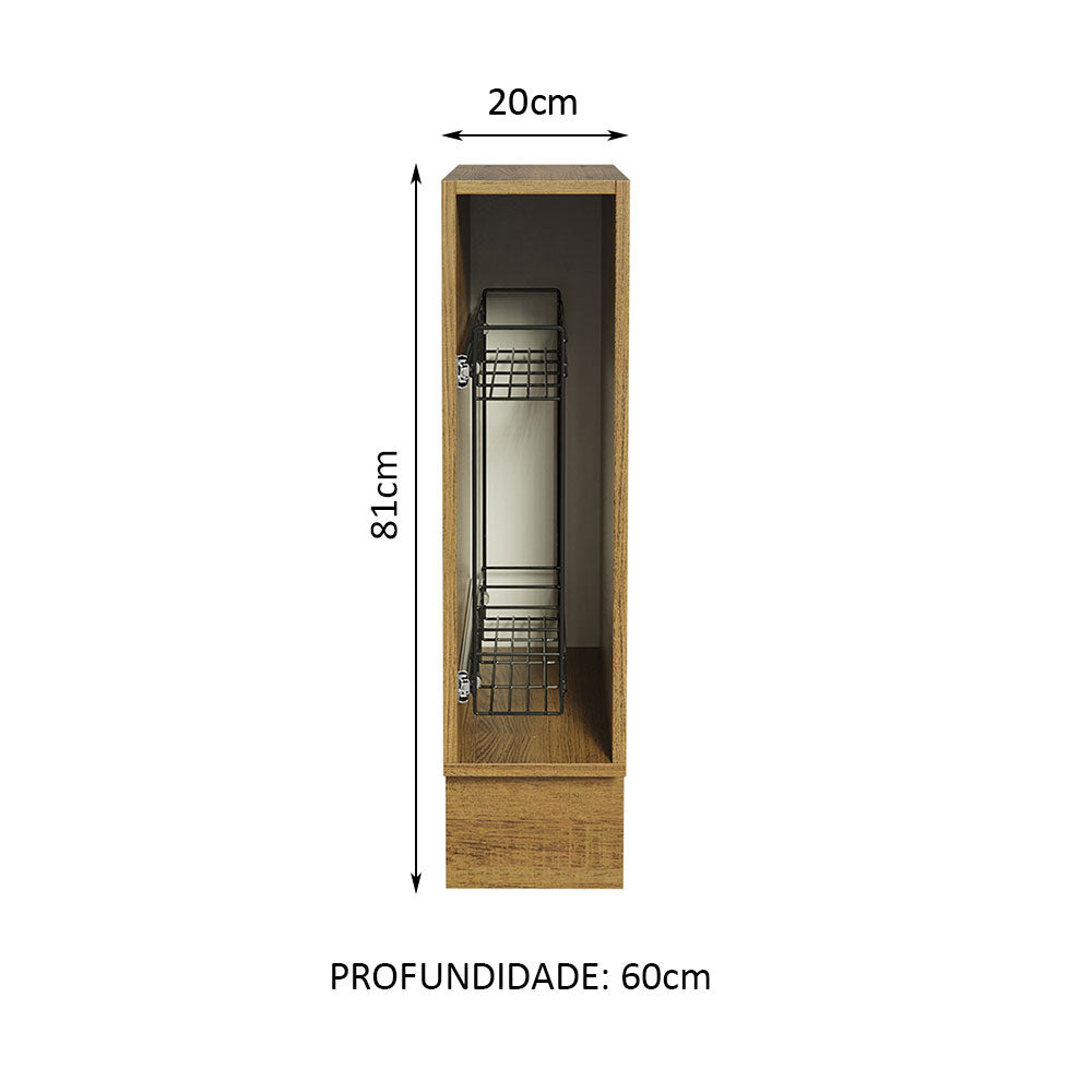 Gabinete Especiero para Cocina 20 x 60 cm (Sin Encimera) Lux, Glamy y Agata Marrón