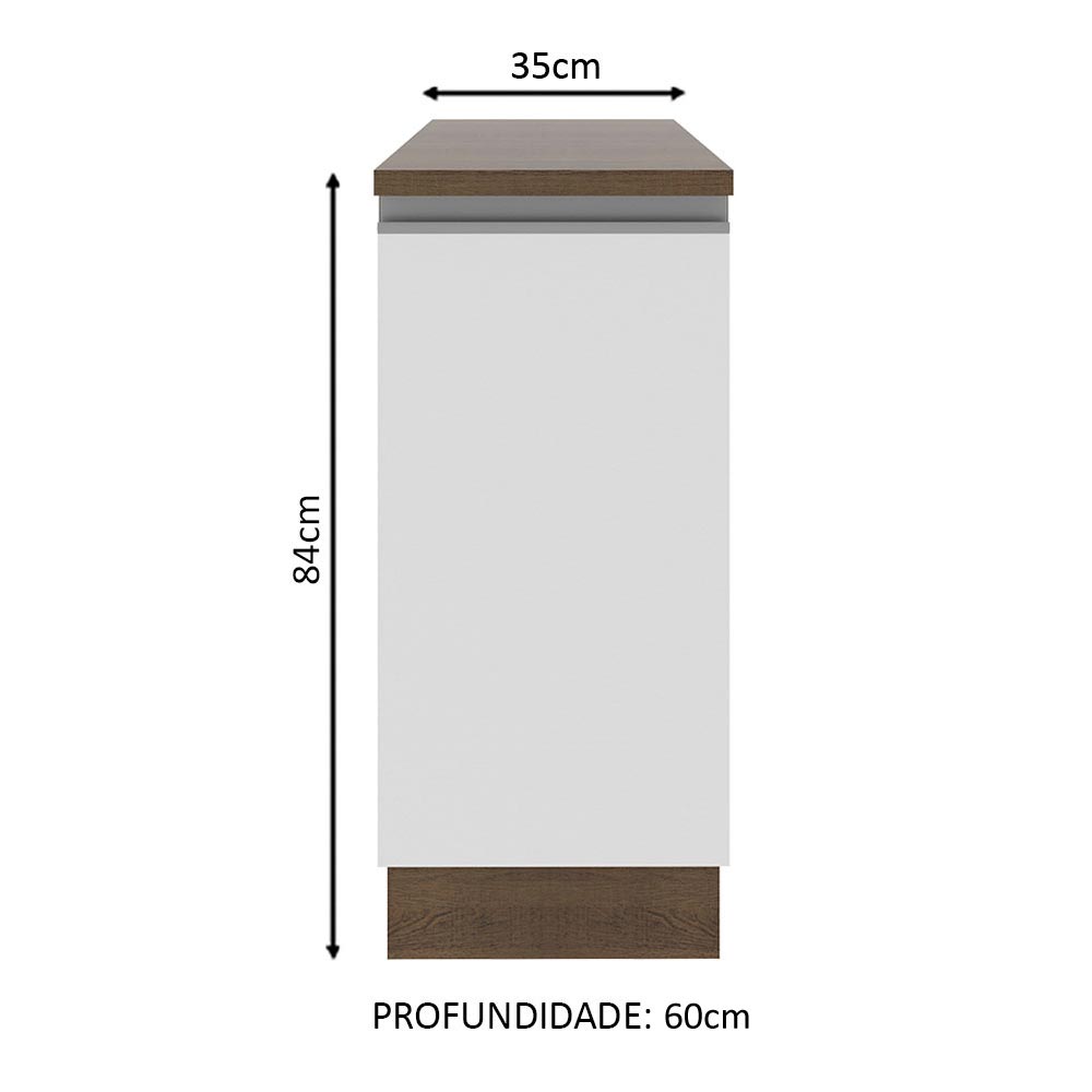 Gabinete Bajo 35 x 60 cm 1 Puerta (Con Encimera) Glamy Marrón/Blanco