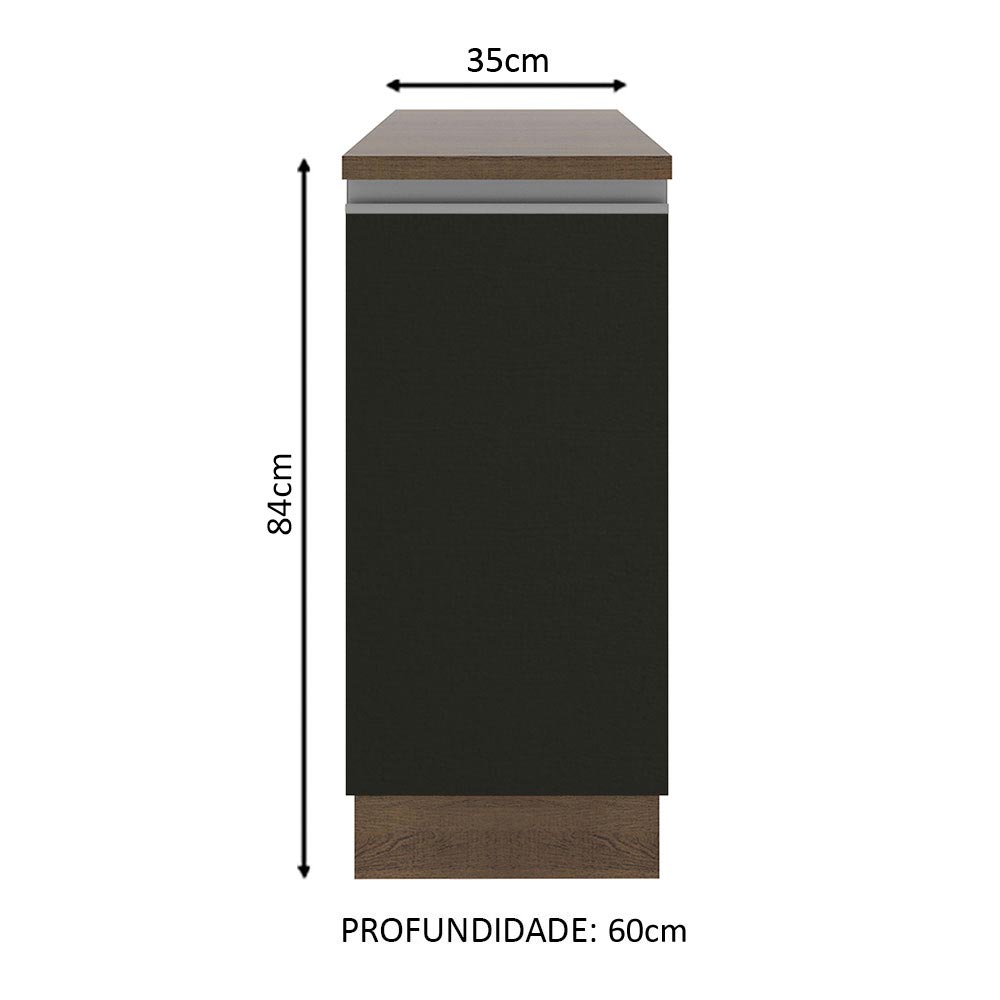 Gabinete Bajo 35 x 60 cm 1 Puerta (Con Encimera) Marrón/Negro Glamy