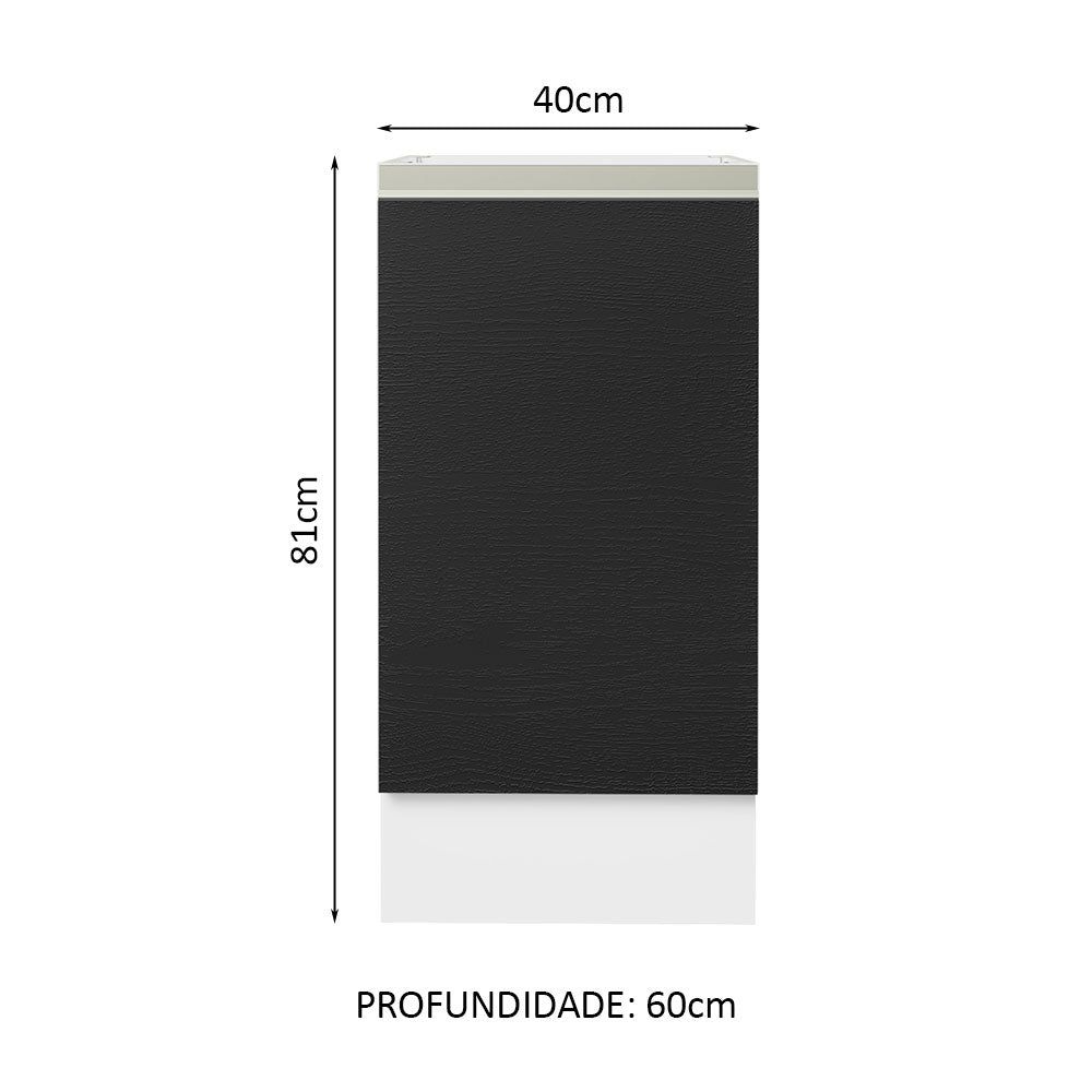 Gabinete Bajo 40 cm 1 Puerta Sin Encimera Blanco/Negro Glamy Madesa